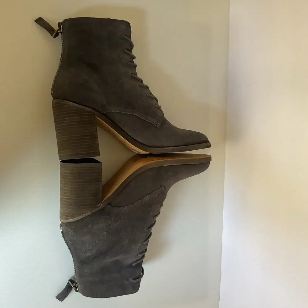 Dolce Vita Suede Lace-Up Booties  Women’s 10M Block Heel Gray Ankle Boots New